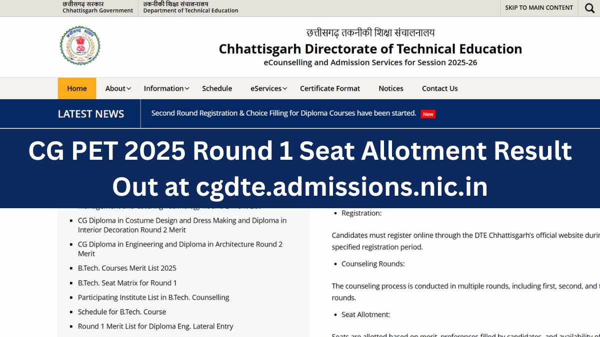 CG PET 2025 Round 1 Seat Allotment Result
